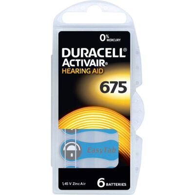 Pile d'audioprothèse Duracell ZA 675 - Air de zinc - Pack de 6 - Publicité Pile d'audioprothèse Duracell ZA 675 - Air de zinc - Pack de 6 - Publicité