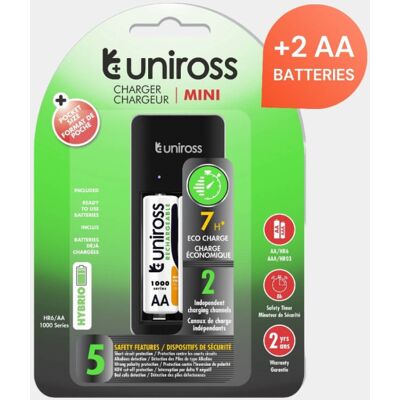 Uniross - Hybrio Mini - AA/AAA - 2x AA - Chargeur - Publicité Uniross - Hybrio Mini - AA/AAA - 2x AA - Chargeur - Publicité