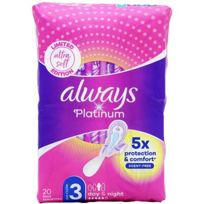 Always Platinum Day & Night sanitary pads with wings 20 stk. Publicité Always Platinum Day & Night sanitary pads with wings 20 stk. Publicité