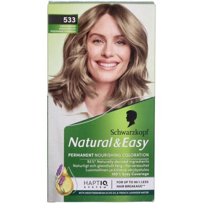 Schwarzkopf Natural & Easy 533 - Coloration - Blond cendré - Tons nordiques - Publicité Schwarzkopf Natural & Easy 533 - Coloration - Blond cendré - Tons nordiques - Publicité