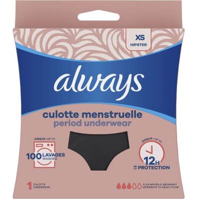 Always XS Culotte Menstruelle - Flux moyen à abondant - Publicité Always XS Culotte Menstruelle - Flux moyen à abondant - Publicité