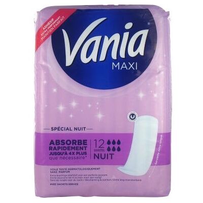 Serviettes Maxi Nuit Vania - Confort et Sécurité - Publicité Serviettes Maxi Nuit Vania - Confort et Sécurité - Publicité