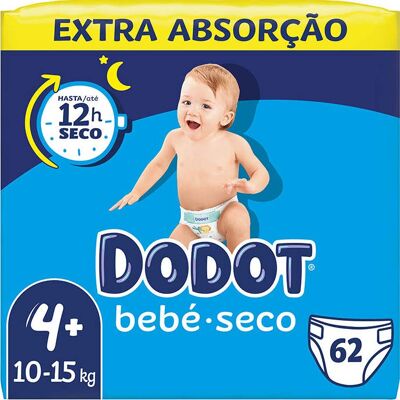 Dodot Bébé Seco Taille 4+ (10-15kg) Pack de 62 Couches - Protection & Confort - Publicité Dodot Bébé Seco Taille 4+ (10-15kg) Pack de 62 Couches - Protection & Confort - Publicité