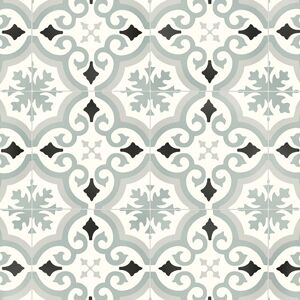 Sol Vinyle Textile - Renove acoustique - Effet carreaux de ciment arabesque - Gris bleute