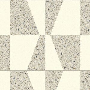 Sol Vinyle Textile - Relief 3D - Carrelage geometrique mix - Creme et terrazzo