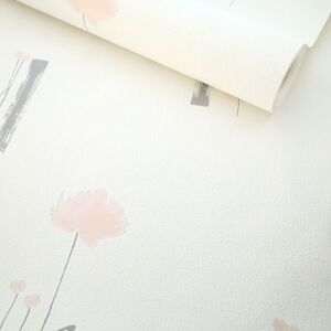 Papier peint expanse sur intisse - Basique - Motif floral rose tendre et gris - Rouleau(x)