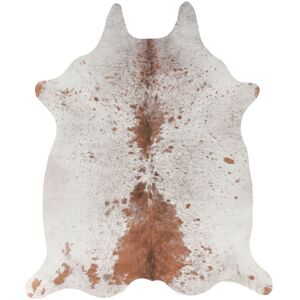 155x190 Tapis peau de bete imprime HD - Imitation vache tachetee claire - Marron et blanc