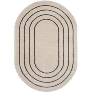 160x230 Tapis ovale en matiere douce recyclee - Masha - Creme et taupe