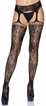 Leg Avenue Collant Porte-Jarretelles 1952 Dentelle Florale Noir