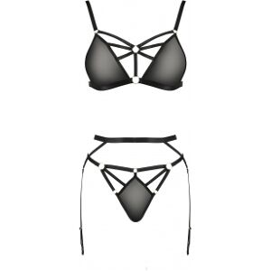 Passion Ensemble 3 Pieces Meggy Noir Devil Collection - Taille : S/M - 36/38