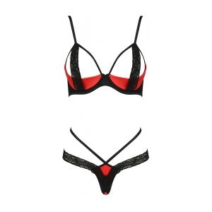 Passion Ensemble 2 Pieces Femmina Devil Collection Rouge et Noir - Taille : L/XL - 40/42