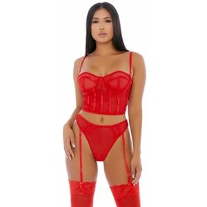 Forplay Ensemble 2 Pieces Sheer Intimacy Mesh Bustier Rouge - Taille : S - 36