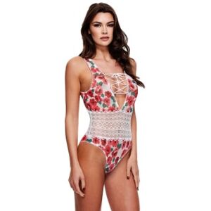 Baci Lingerie Body Motifs Floraux, Lacage Rouge et Blanc - Taille : S/M - 36/38