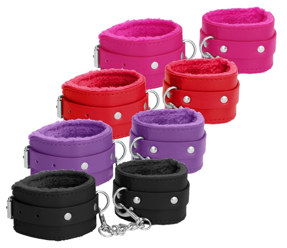 Ouch! Menottes Poignets Plush Leather Cuffs - Couleur : Rouge