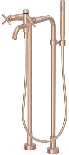 Mélangeur Sur Pied Pour Baignoire Et Doucheavec 2 Colonnes Verticales Or Rose Mat 24k - Tres 28319401opm