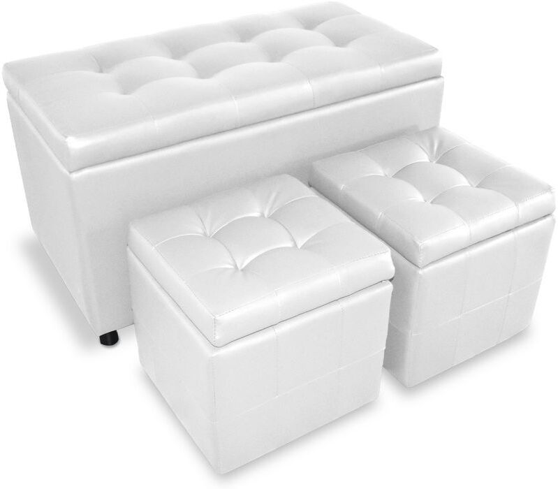 INTENSEDECO Banquette Coffre Valence + 2 poufs Blanc INTENSEDECO Banquette Coffre Valence + 2 poufs Blanc