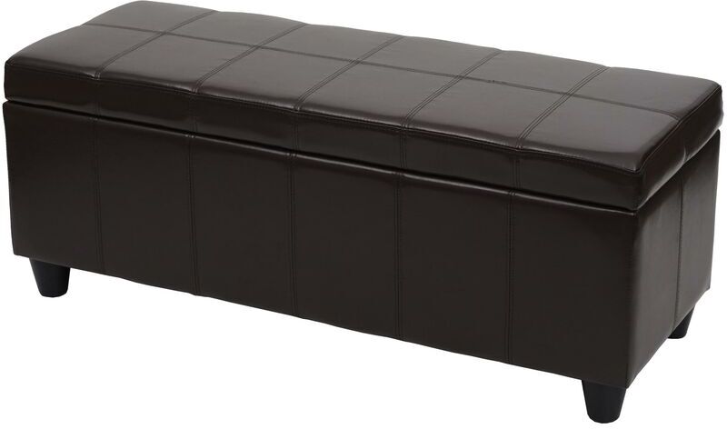 HHG - Coffre de rangement Kriens, banc, tissu/textile, 45x114x45cm ~ marron HHG - Coffre de rangement Kriens, banc, tissu/textile, 45x114x45cm ~ marron