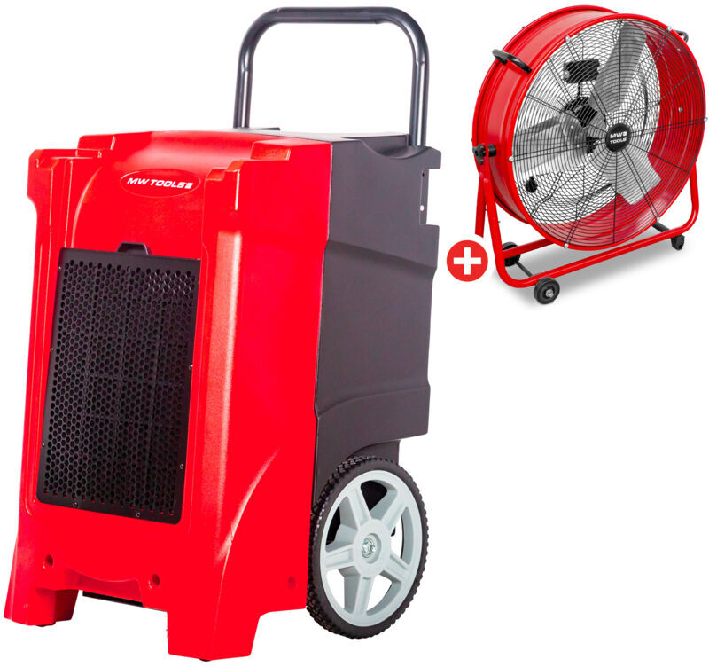 MW-TOOLS Pack Déshumidificateur PE mobile industriel 85 l/jour + Ventilateur brasseur MW-TOOLS Pack Déshumidificateur PE mobile industriel 85 l/jour + Ventilateur brasseur