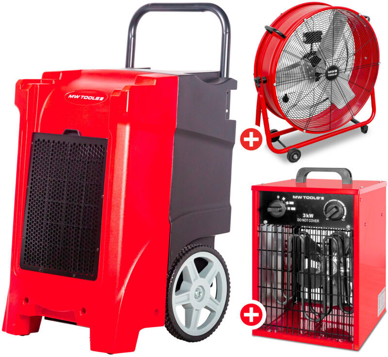 MW-TOOLS Pack Déshumidificateur PE mobile industriel 85 l/jour + Ventilateur portable MW-TOOLS Pack Déshumidificateur PE mobile industriel 85 l/jour + Ventilateur portable