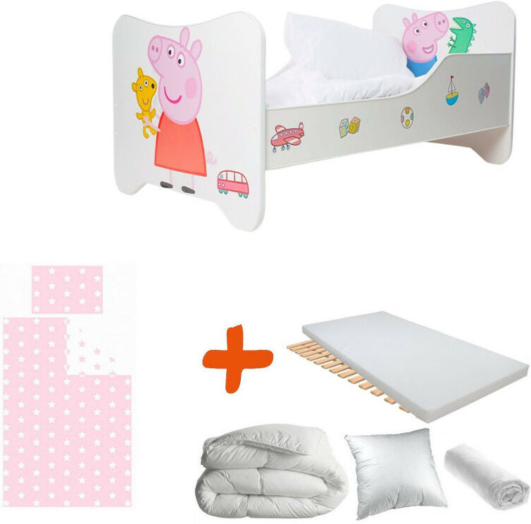 Bebegavroche - Pack 8en1 Lit Junior Peppa Pig Matelas + Oreiller + Couette +