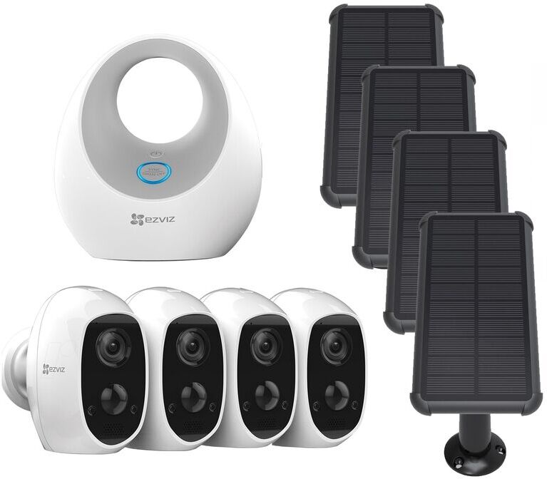 Ezviz - Pack 4 caméras C3A + Base + panneaux solaires - Blanc Ezviz - Pack 4 caméras C3A + Base + panneaux solaires - Blanc