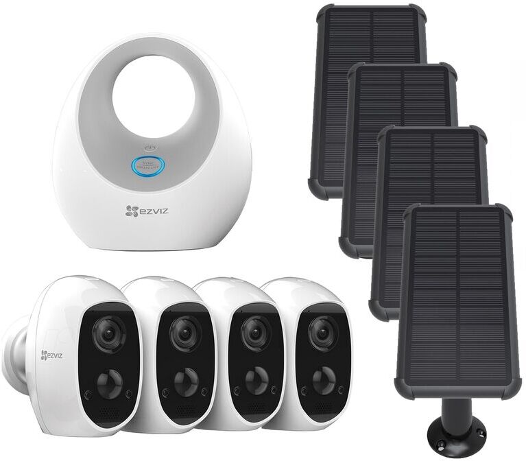 Ezviz - Pack 4 caméras C3A + Base + panneaux solaires - Blanc