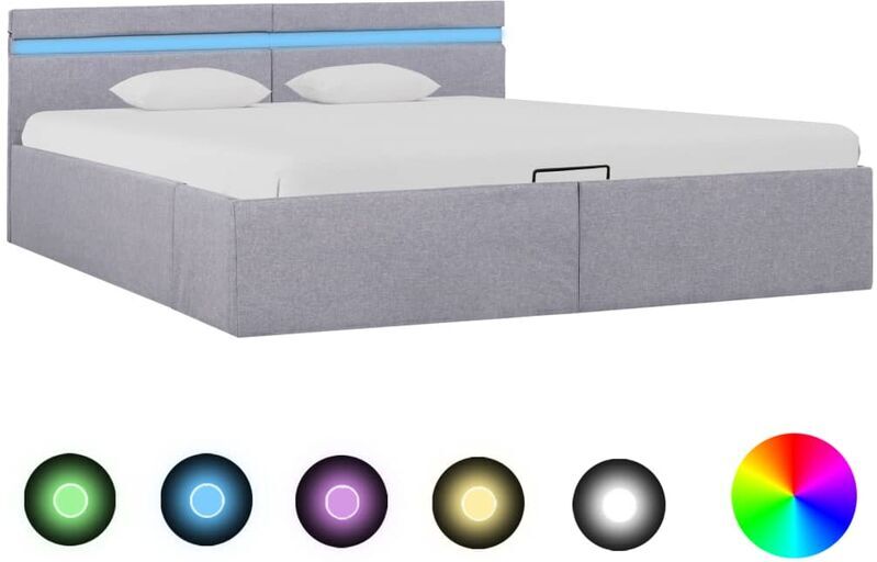 Zqyrlar - Cadre de lit à stockage avec LED Gris clair Tissu 180x200 cm Zqyrlar - Cadre de lit à stockage avec LED Gris clair Tissu 180x200 cm
