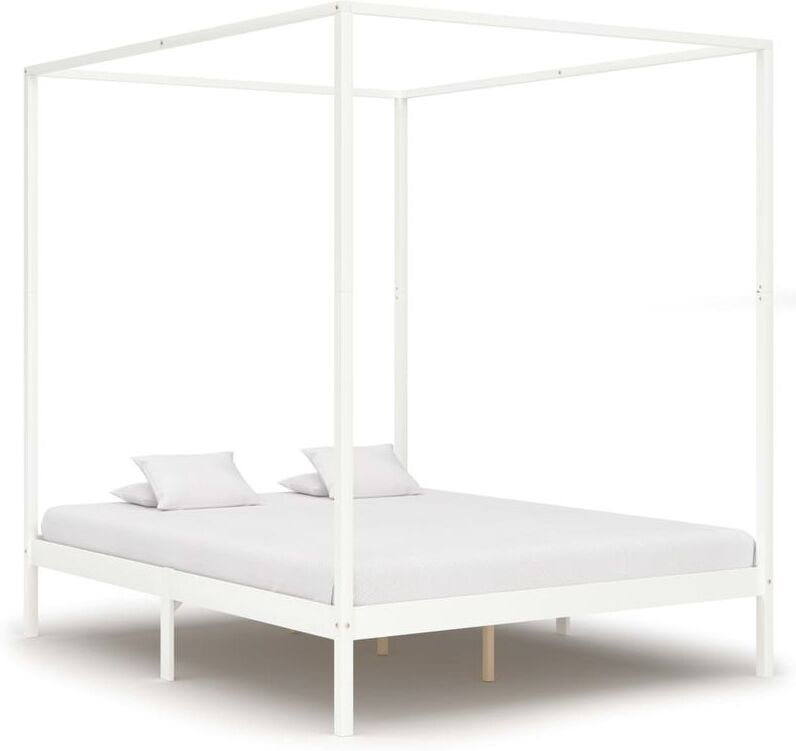 TOPDEAL VDTD24156_FR Cadre de lit à baldaquin Blanc Bois de pin massif 160 x 200 cm TOPDEAL VDTD24156_FR Cadre de lit à baldaquin Blanc Bois de pin massif 160 x 200 cm
