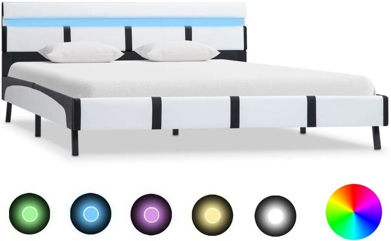 Topdeal VDTD22449_FR Cadre de lit avec LED Blanc Similicuir 120 x 200 cm Topdeal VDTD22449_FR Cadre de lit avec LED Blanc Similicuir 120 x 200 cm