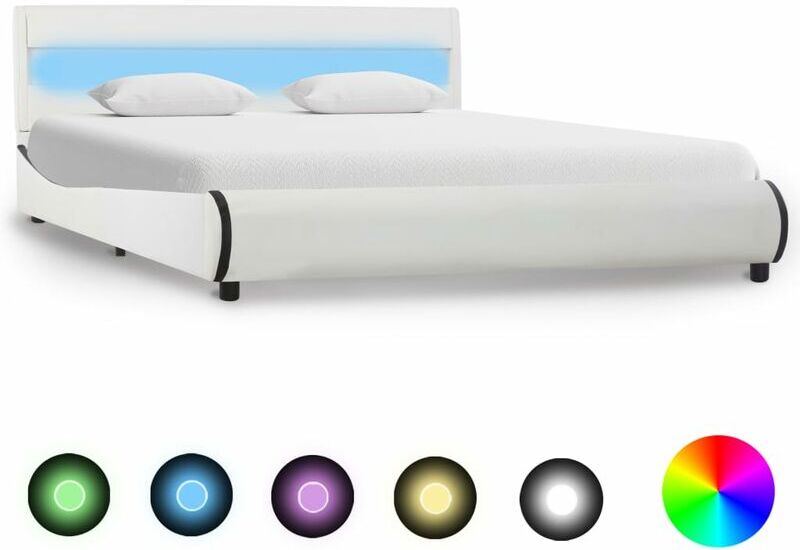 TRUE DEAL Cadre de lit avec LED Blanc Similicuir 160 x 200 cm - True Deal TRUE DEAL Cadre de lit avec LED Blanc Similicuir 160 x 200 cm - True Deal