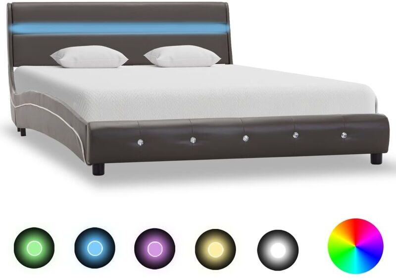 TRUE DEAL Cadre de lit avec LED Gris Similicuir 140 x 200 cm - True Deal TRUE DEAL Cadre de lit avec LED Gris Similicuir 140 x 200 cm - True Deal