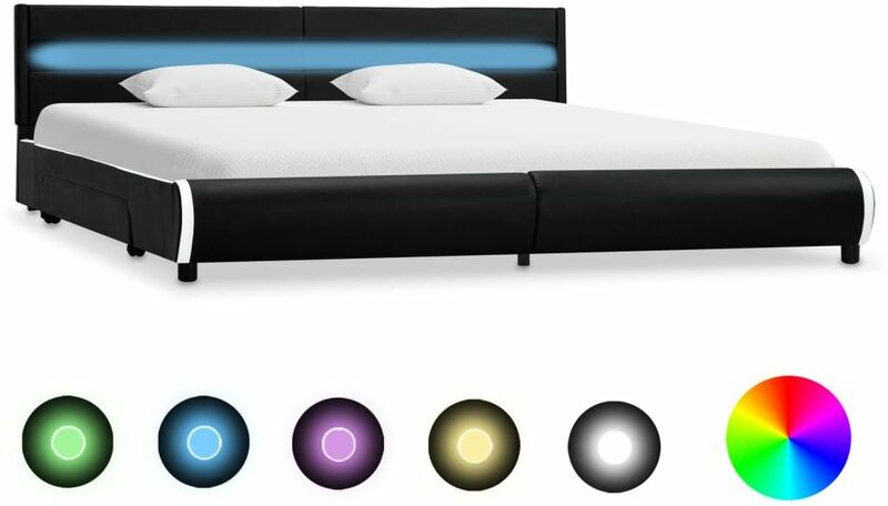 TRUE DEAL Cadre de lit avec LED Noir Similicuir 180 x 200 cm - True Deal TRUE DEAL Cadre de lit avec LED Noir Similicuir 180 x 200 cm - True Deal