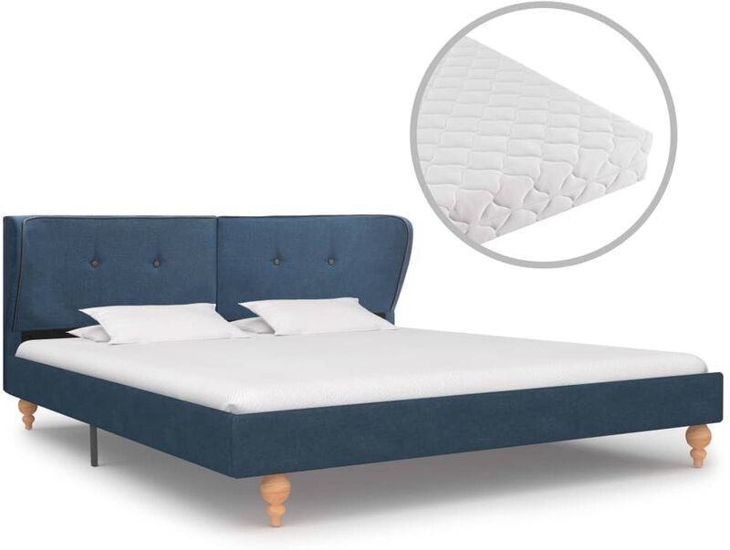 TRUE DEAL Lit avec matelas Bleu Tissu 160 x 200 cm - True Deal TRUE DEAL Lit avec matelas Bleu Tissu 160 x 200 cm - True Deal