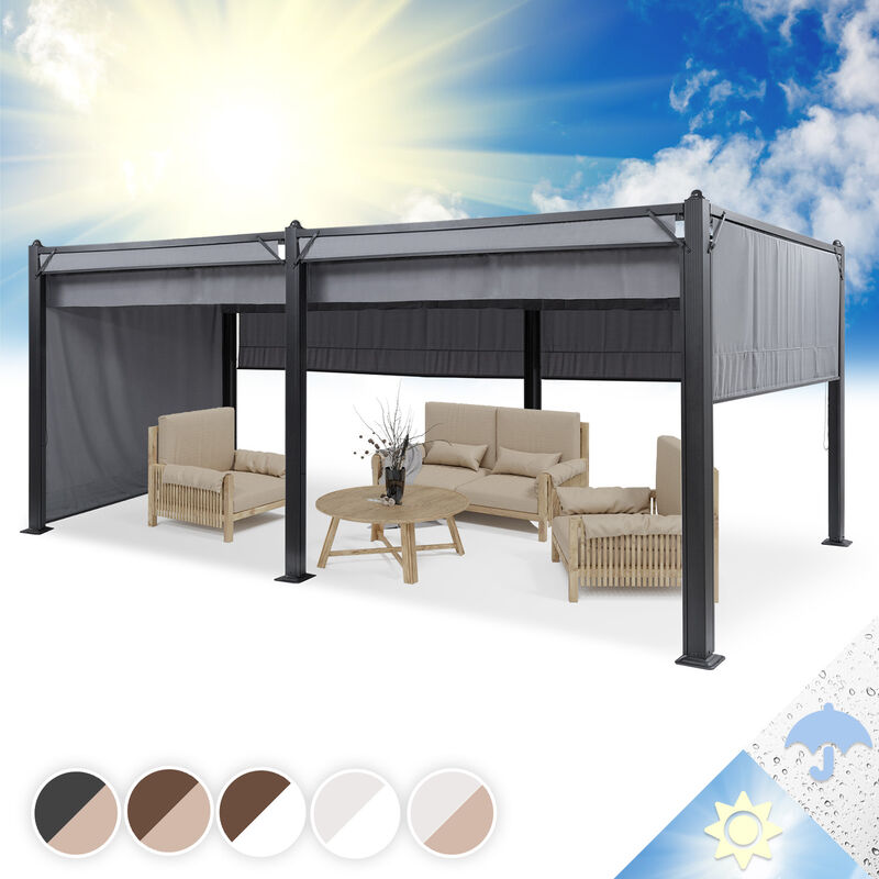 BLUMFELDT Pantheon Cortina pavillon avec auvent 3x6 m 4 parois latérales gris - Blumfeldt