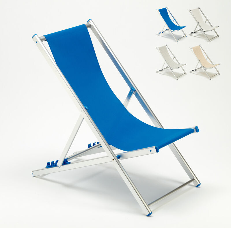 BEACH AND GARDEN DESIGN Transat chaise de plage pliante piscine jardin aluminium Riccione   Bleu BEACH AND GARDEN DESIGN Transat chaise de plage pliante piscine jardin aluminium Riccione   Bleu