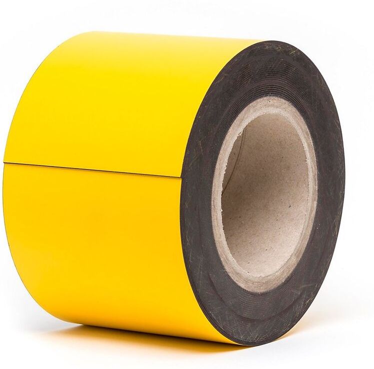 Certeo - Etiquettes magnétiques - coloris jaune, sur rouleaux - hauteur 100 mm, Certeo - Etiquettes magnétiques - coloris jaune, sur rouleaux - hauteur 100 mm,