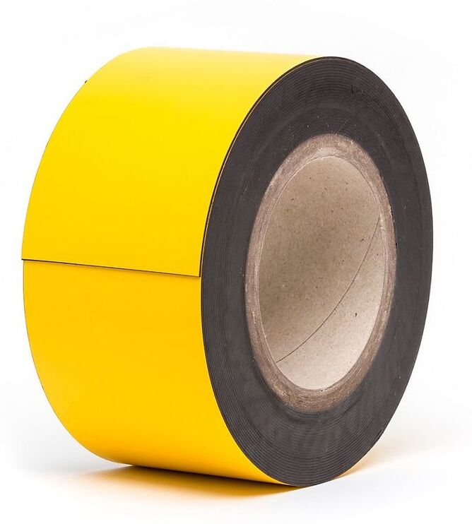 Certeo - Etiquettes magnétiques - coloris jaune, sur rouleaux - hauteur 80 mm, Certeo - Etiquettes magnétiques - coloris jaune, sur rouleaux - hauteur 80 mm,
