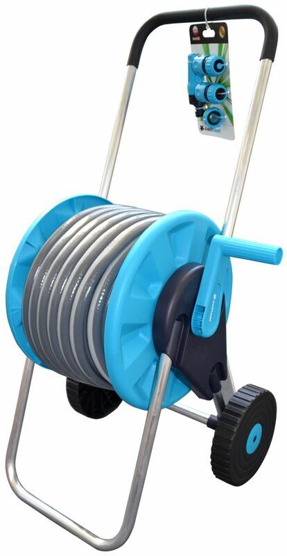 JARDIBRIC Dévidoir Chariot Equipé Tuyau 25m Ø 19mm, raccord + Lance + Nez de Robinet en JARDIBRIC Dévidoir Chariot Equipé Tuyau 25m Ø 19mm, raccord + Lance + Nez de Robinet en