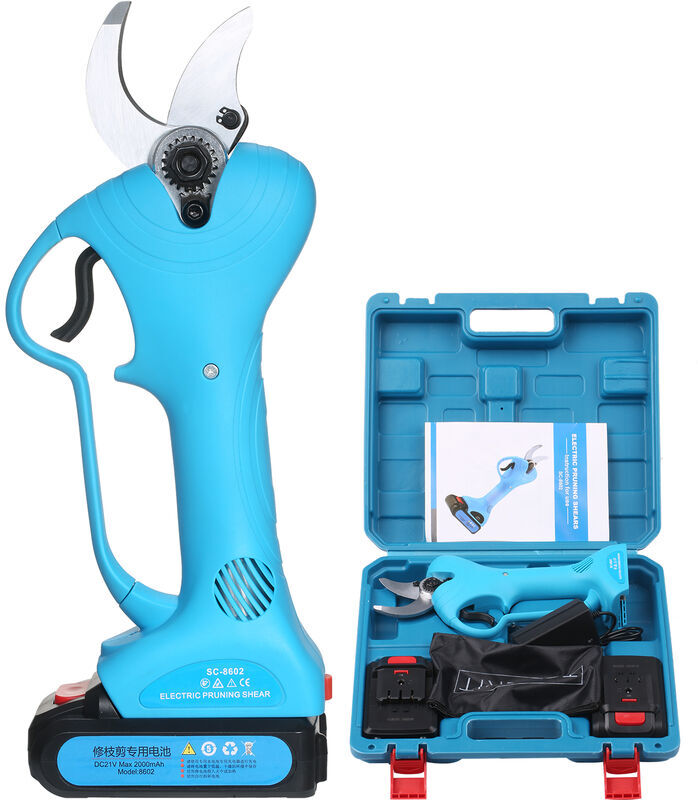 HAPPYSHOPPING Secateur electrique DC 21V set batterie au lithium 2Ah bleu, deux batteries et HAPPYSHOPPING Secateur electrique DC 21V set batterie au lithium 2Ah bleu, deux batteries et