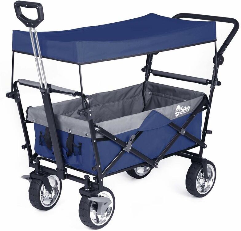SEKEY Chariot pliant avec toit, poignée, Chariot de Plage, Chariot de Jardin pour SEKEY Chariot pliant avec toit, poignée, Chariot de Plage, Chariot de Jardin pour