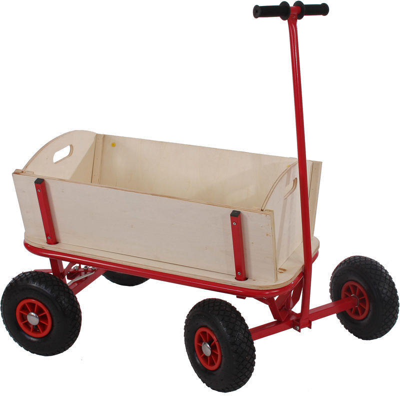 HHG Voiturette charrette à bras chariot, bois, 92x61cm, avec frein HHG Voiturette charrette à bras chariot, bois, 92x61cm, avec frein