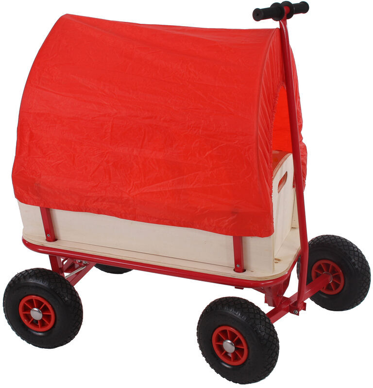 HHG Voiturette charrette à bras chariot, bois, 89x61cm, bâche rouge HHG Voiturette charrette à bras chariot, bois, 89x61cm, bâche rouge