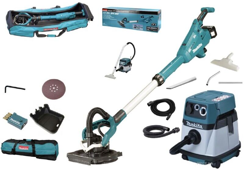 Makita Aspirateur VC1310LX1 + Makita DSL800ZU Ponceuse à bras 225 mm Makita Aspirateur VC1310LX1 + Makita DSL800ZU Ponceuse à bras 225 mm