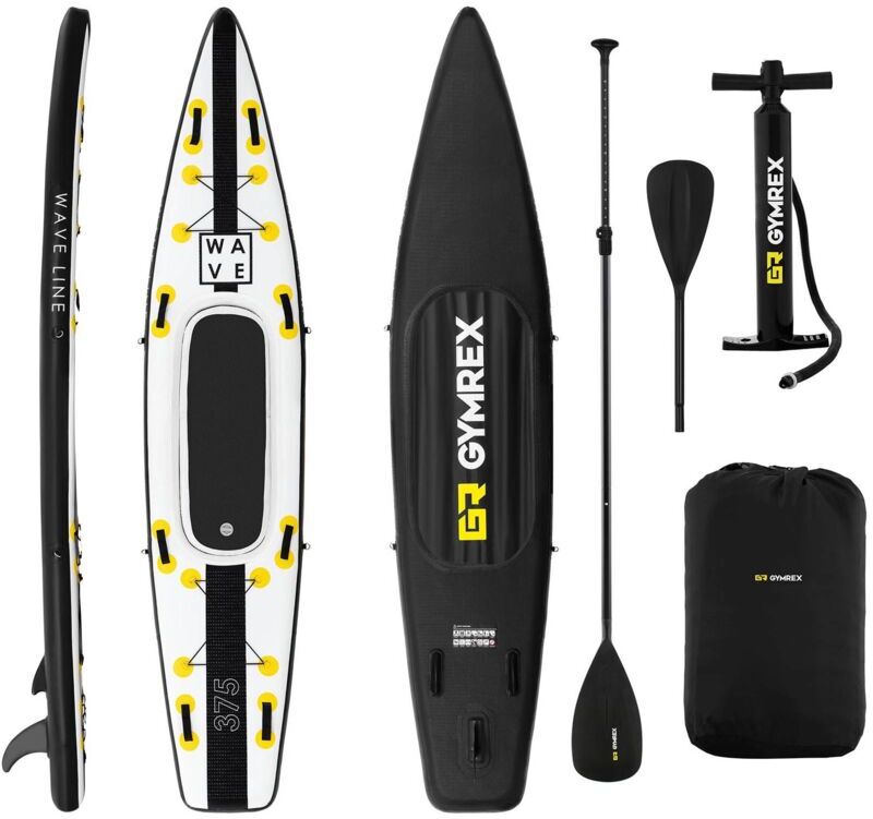 GYMREX Planche De SUP Stand Up Paddle Gonflable Board 120 kg Noir/Jaune - Gymrex