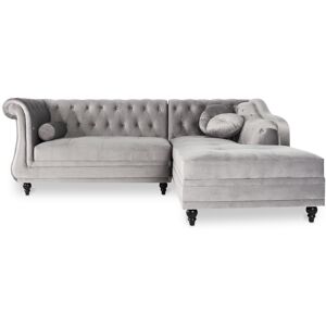 Canapé d'angle droit Empire Velours Argent style Chesterfield