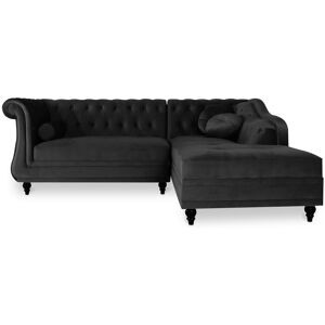 Canapé d'angle droit Empire Velours Noir style Chesterfield