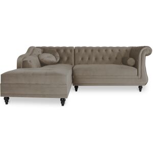 Canapé d'angle gauche Empire Velours Taupe style Chesterfield