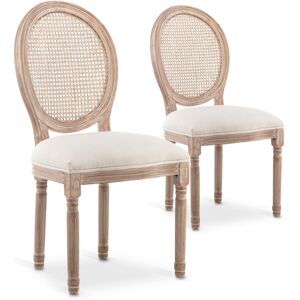 Lot de 2 chaises médaillon Louis XVI Cannage Rotin tissu Beige