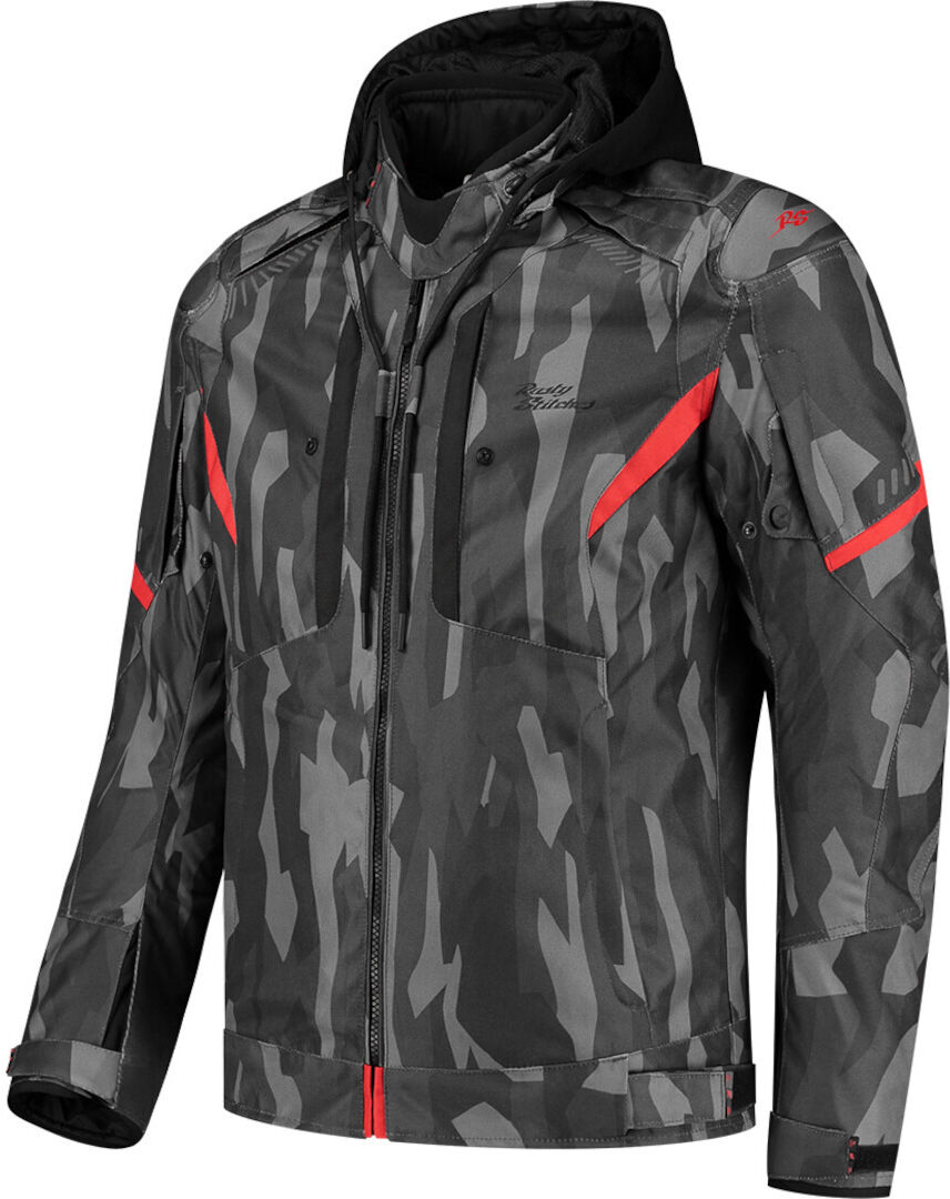 Rusty Stitches Dylan Veste textile imperméable à l?eau pour moto Noir Gris Rouge taille : 4XL