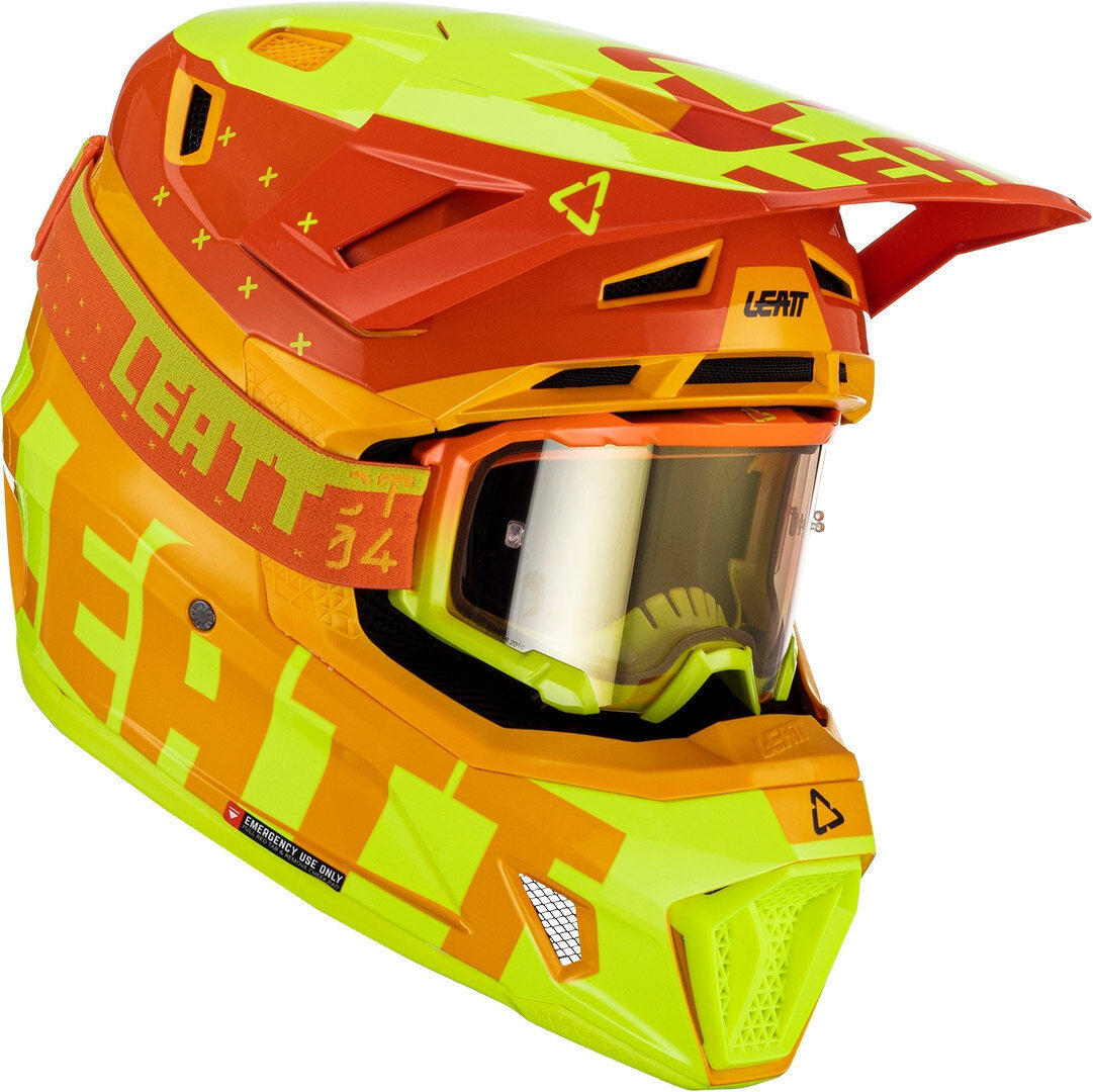 Leatt 7.5 Tricolor Casque de motocross avec lunettes Jaune Orange taille : S